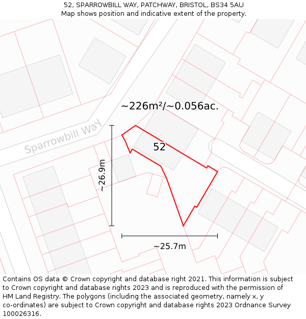 52, SPARROWBILL WAY, PATCHWAY, BRISTOL, BS34 5AU: Plot and title map