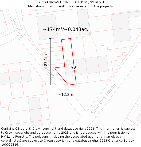 52, SPARROWS HERNE, BASILDON, SS16 5HL: Plot and title map
