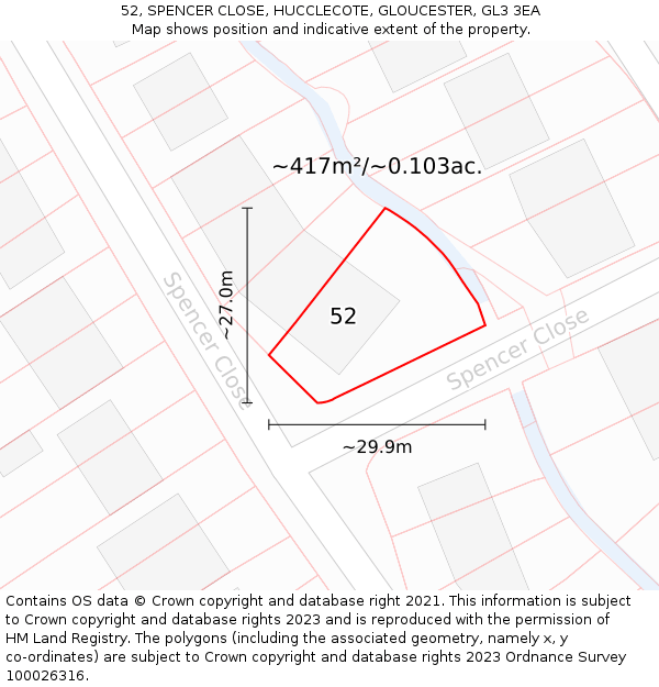 52, SPENCER CLOSE, HUCCLECOTE, GLOUCESTER, GL3 3EA: Plot and title map