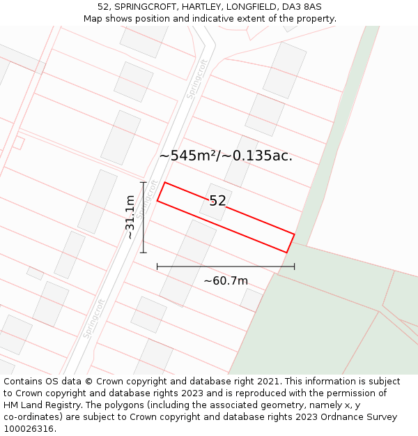 52, SPRINGCROFT, HARTLEY, LONGFIELD, DA3 8AS: Plot and title map