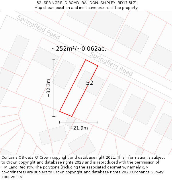 52, SPRINGFIELD ROAD, BAILDON, SHIPLEY, BD17 5LZ: Plot and title map