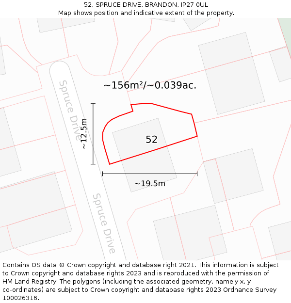 52, SPRUCE DRIVE, BRANDON, IP27 0UL: Plot and title map