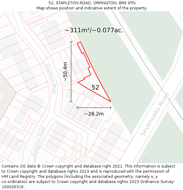 52, STAPLETON ROAD, ORPINGTON, BR6 9TN: Plot and title map