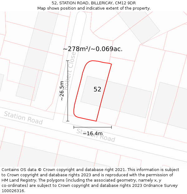 52, STATION ROAD, BILLERICAY, CM12 9DR: Plot and title map