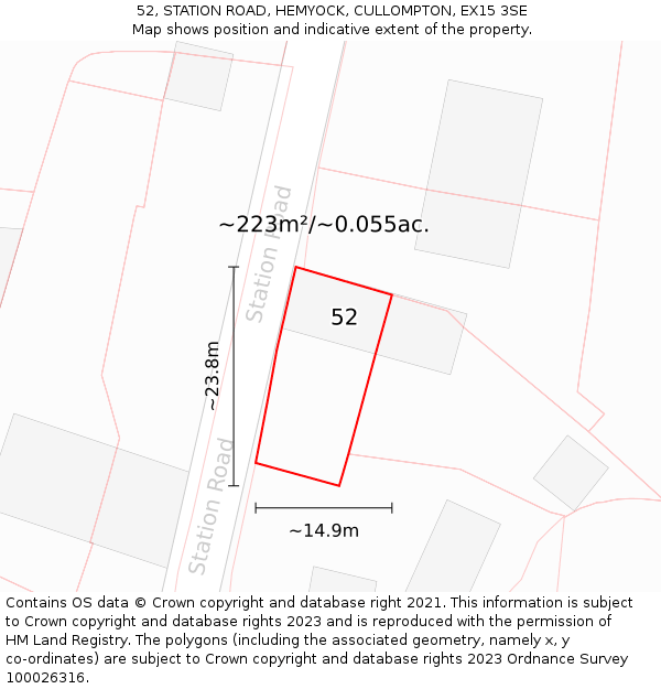 52, STATION ROAD, HEMYOCK, CULLOMPTON, EX15 3SE: Plot and title map