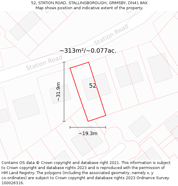 52, STATION ROAD, STALLINGBOROUGH, GRIMSBY, DN41 8AX: Plot and title map