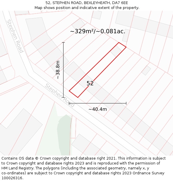 52, STEPHEN ROAD, BEXLEYHEATH, DA7 6EE: Plot and title map