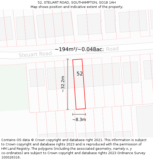 52, STEUART ROAD, SOUTHAMPTON, SO18 1AH: Plot and title map