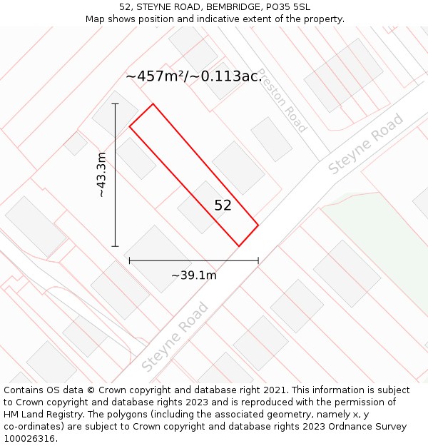 52, STEYNE ROAD, BEMBRIDGE, PO35 5SL: Plot and title map