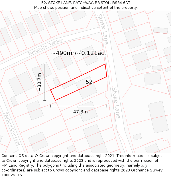 52, STOKE LANE, PATCHWAY, BRISTOL, BS34 6DT: Plot and title map
