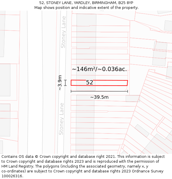 52, STONEY LANE, YARDLEY, BIRMINGHAM, B25 8YP: Plot and title map
