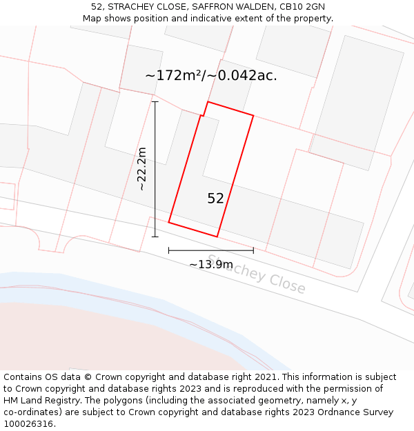 52, STRACHEY CLOSE, SAFFRON WALDEN, CB10 2GN: Plot and title map