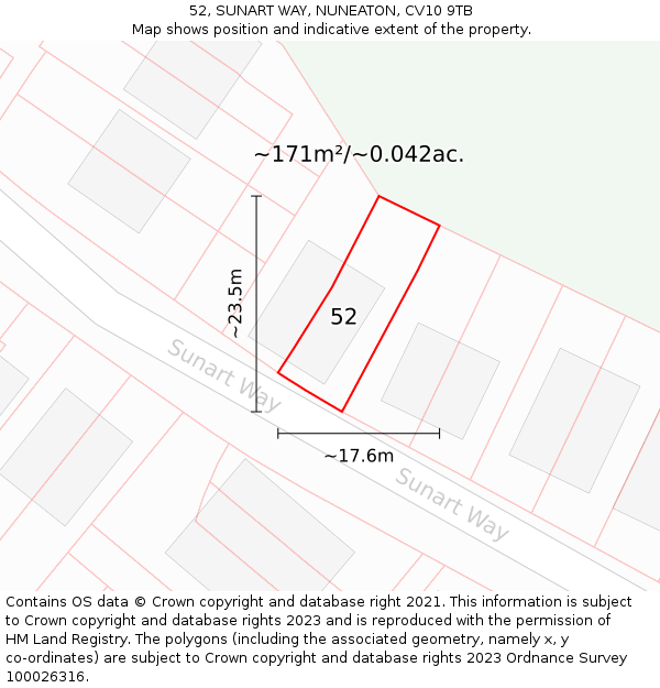 52, SUNART WAY, NUNEATON, CV10 9TB: Plot and title map