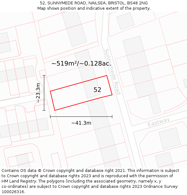 52, SUNNYMEDE ROAD, NAILSEA, BRISTOL, BS48 2NG: Plot and title map
