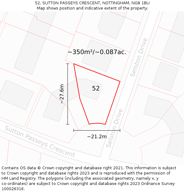 52, SUTTON PASSEYS CRESCENT, NOTTINGHAM, NG8 1BU: Plot and title map