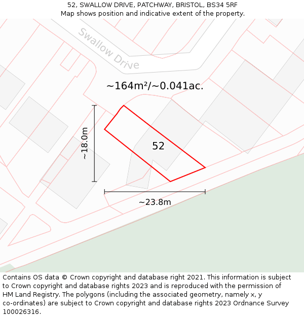 52, SWALLOW DRIVE, PATCHWAY, BRISTOL, BS34 5RF: Plot and title map