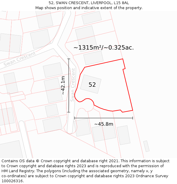 52, SWAN CRESCENT, LIVERPOOL, L15 8AL: Plot and title map