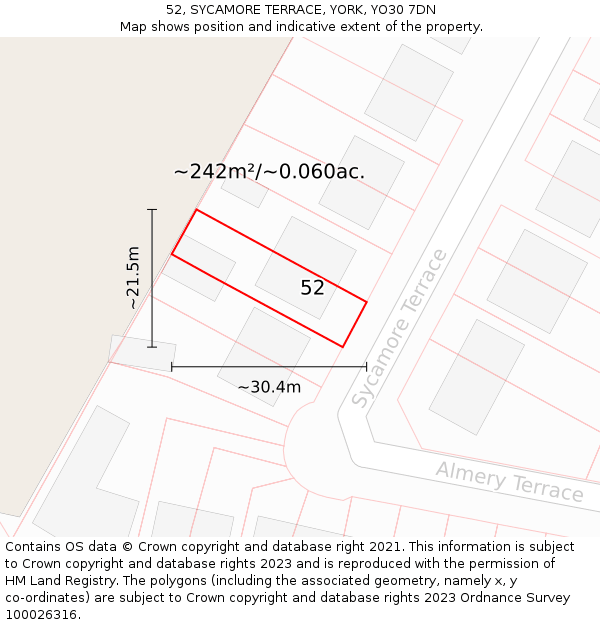 52, SYCAMORE TERRACE, YORK, YO30 7DN: Plot and title map