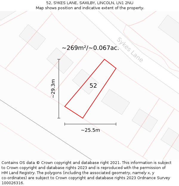 52, SYKES LANE, SAXILBY, LINCOLN, LN1 2NU: Plot and title map