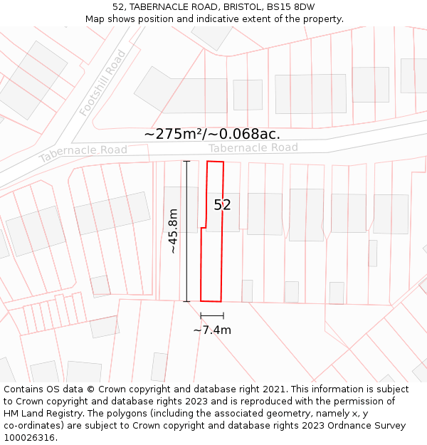 52, TABERNACLE ROAD, BRISTOL, BS15 8DW: Plot and title map