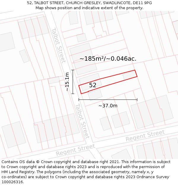 52, TALBOT STREET, CHURCH GRESLEY, SWADLINCOTE, DE11 9PG: Plot and title map