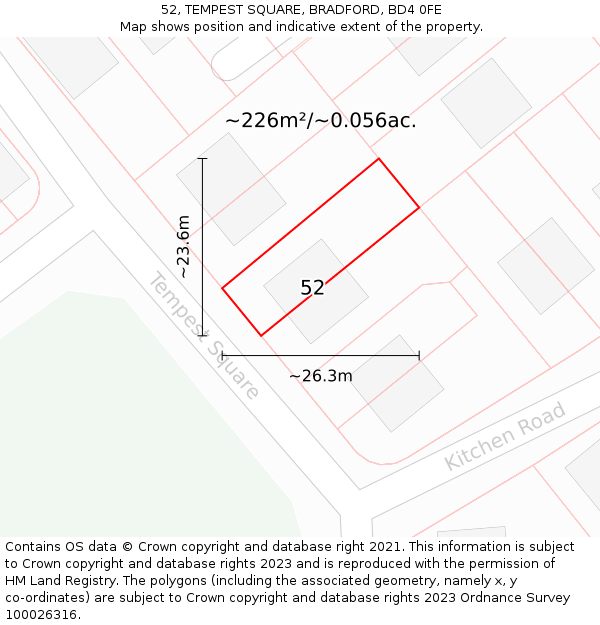 52, TEMPEST SQUARE, BRADFORD, BD4 0FE: Plot and title map