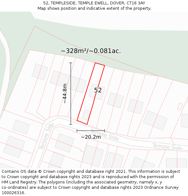 52, TEMPLESIDE, TEMPLE EWELL, DOVER, CT16 3AY: Plot and title map