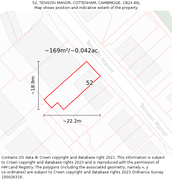 52, TENISON MANOR, COTTENHAM, CAMBRIDGE, CB24 8XL: Plot and title map