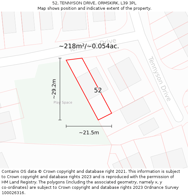 52, TENNYSON DRIVE, ORMSKIRK, L39 3PL: Plot and title map