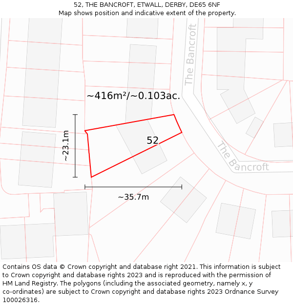 52, THE BANCROFT, ETWALL, DERBY, DE65 6NF: Plot and title map