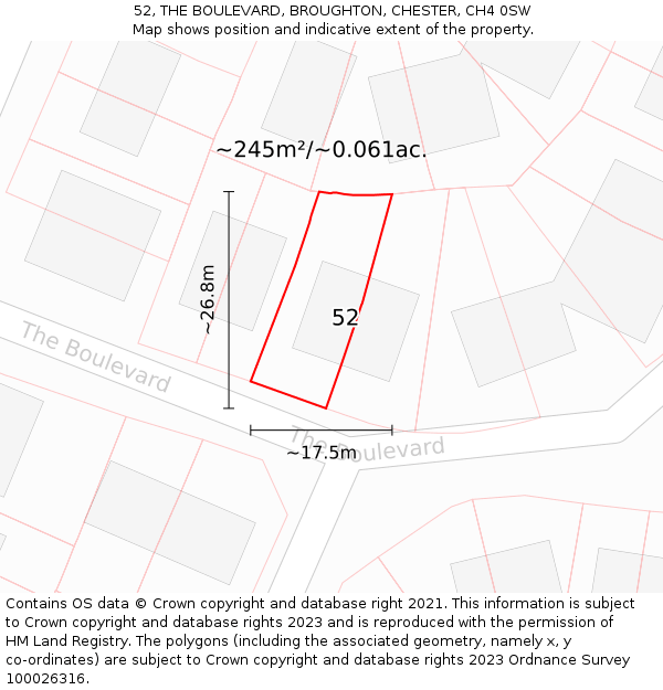 52, THE BOULEVARD, BROUGHTON, CHESTER, CH4 0SW: Plot and title map