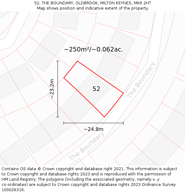 52, THE BOUNDARY, OLDBROOK, MILTON KEYNES, MK6 2HT: Plot and title map