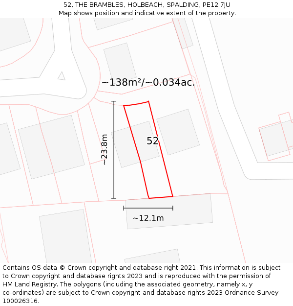 52, THE BRAMBLES, HOLBEACH, SPALDING, PE12 7JU: Plot and title map