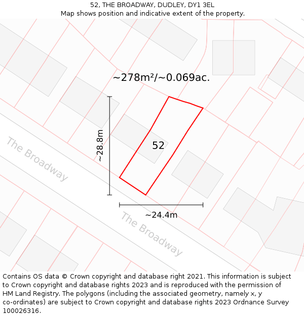 52, THE BROADWAY, DUDLEY, DY1 3EL: Plot and title map