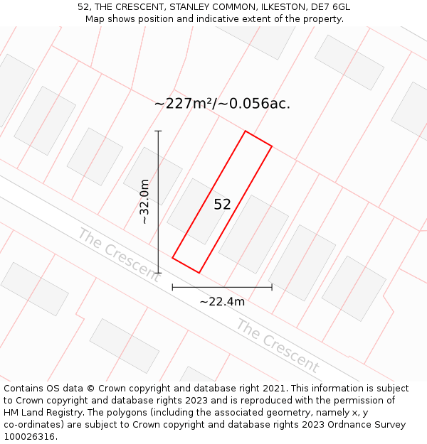 52, THE CRESCENT, STANLEY COMMON, ILKESTON, DE7 6GL: Plot and title map