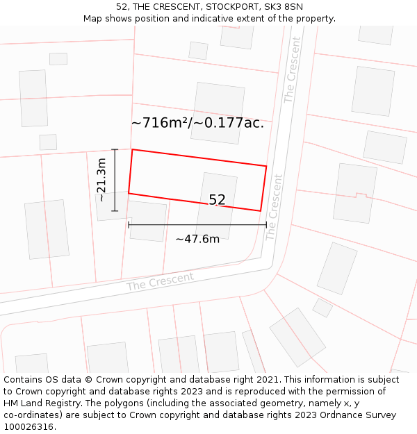 52, THE CRESCENT, STOCKPORT, SK3 8SN: Plot and title map