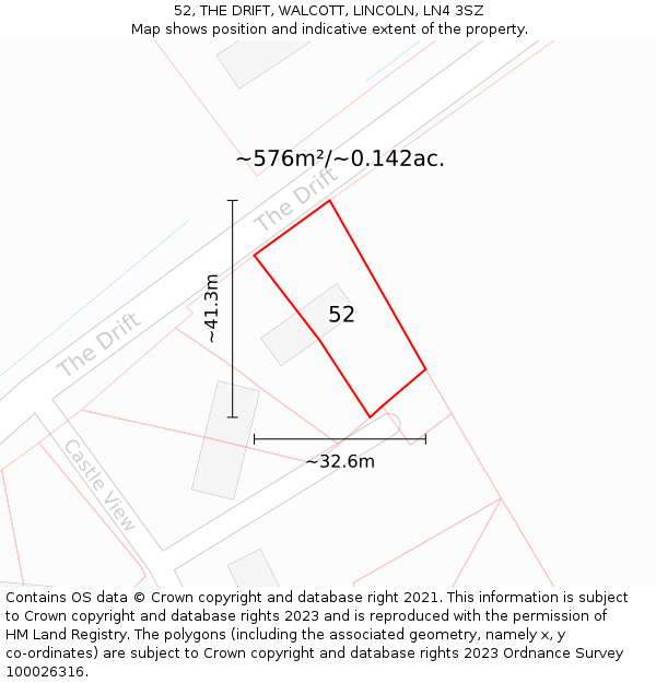 52, THE DRIFT, WALCOTT, LINCOLN, LN4 3SZ: Plot and title map