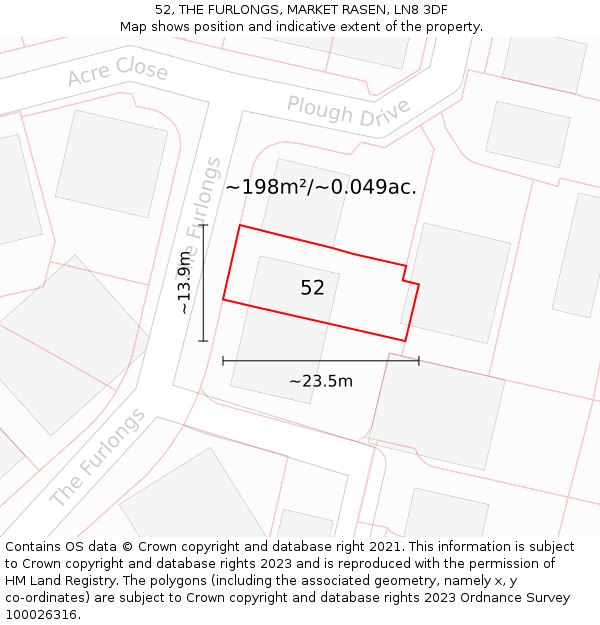 52, THE FURLONGS, MARKET RASEN, LN8 3DF: Plot and title map