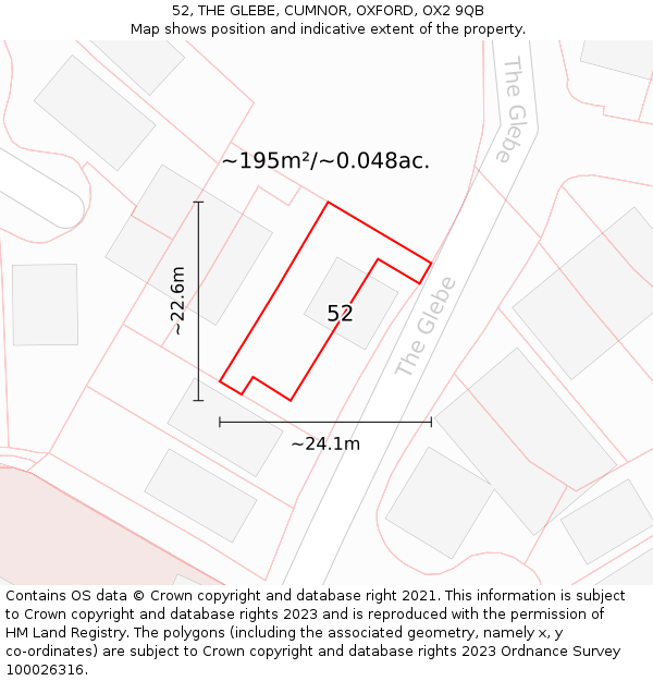 52, THE GLEBE, CUMNOR, OXFORD, OX2 9QB: Plot and title map