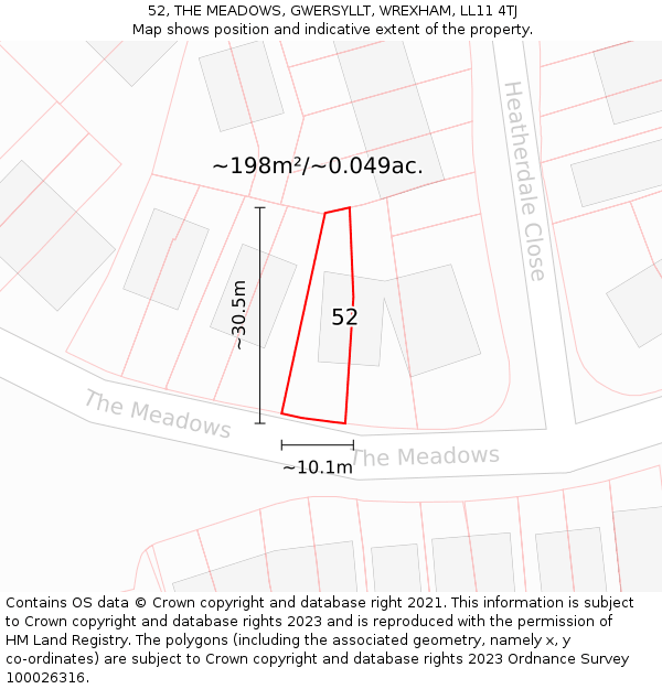 52, THE MEADOWS, GWERSYLLT, WREXHAM, LL11 4TJ: Plot and title map