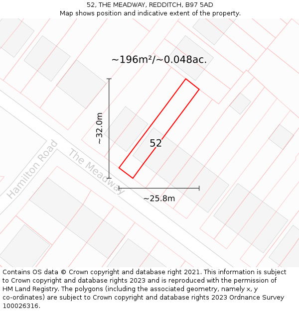 52, THE MEADWAY, REDDITCH, B97 5AD: Plot and title map