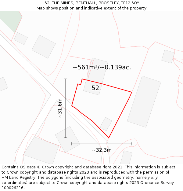 52, THE MINES, BENTHALL, BROSELEY, TF12 5QY: Plot and title map
