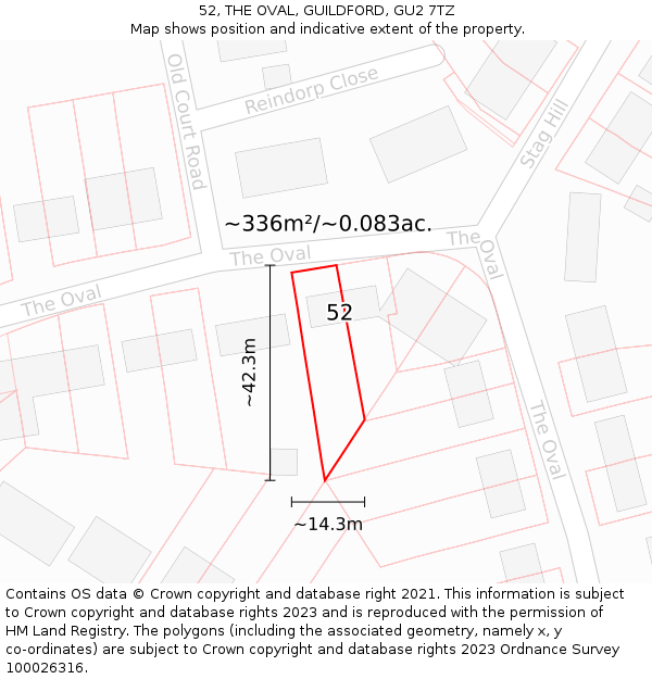 52, THE OVAL, GUILDFORD, GU2 7TZ: Plot and title map