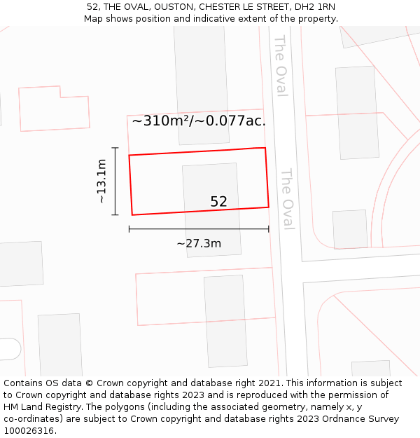 52, THE OVAL, OUSTON, CHESTER LE STREET, DH2 1RN: Plot and title map