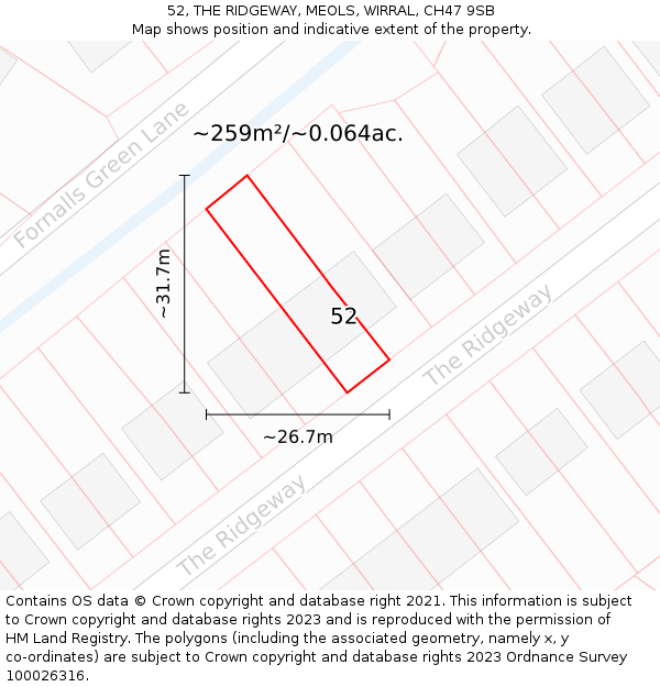 52, THE RIDGEWAY, MEOLS, WIRRAL, CH47 9SB: Plot and title map