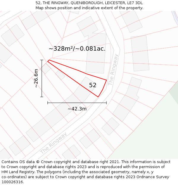 52, THE RINGWAY, QUENIBOROUGH, LEICESTER, LE7 3DL: Plot and title map
