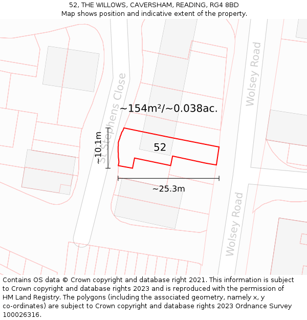 52, THE WILLOWS, CAVERSHAM, READING, RG4 8BD: Plot and title map