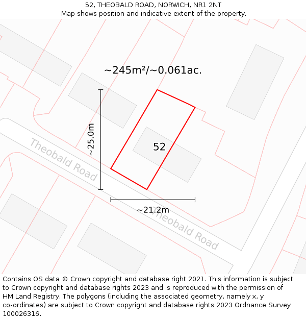 52, THEOBALD ROAD, NORWICH, NR1 2NT: Plot and title map