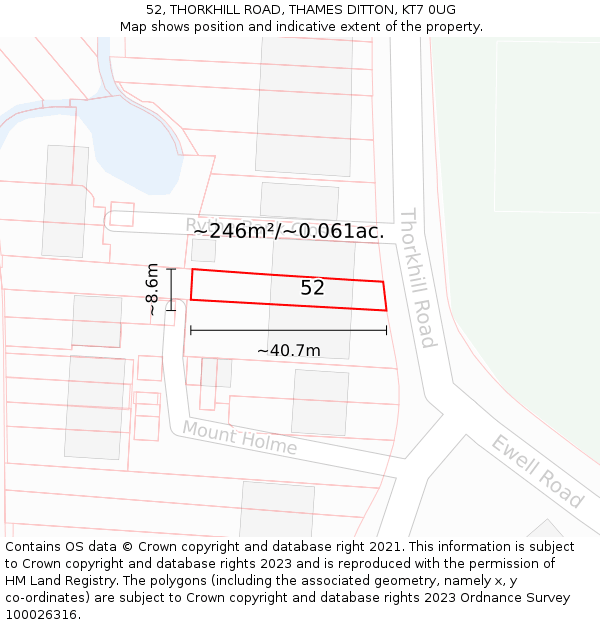 52, THORKHILL ROAD, THAMES DITTON, KT7 0UG: Plot and title map