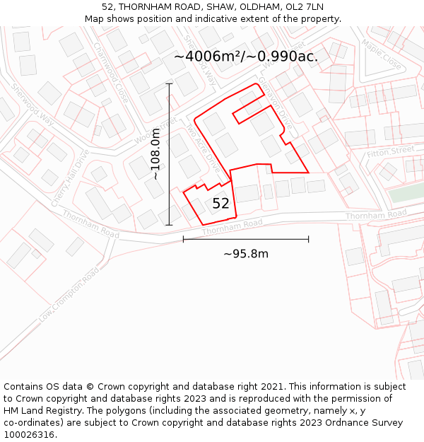 52, THORNHAM ROAD, SHAW, OLDHAM, OL2 7LN: Plot and title map